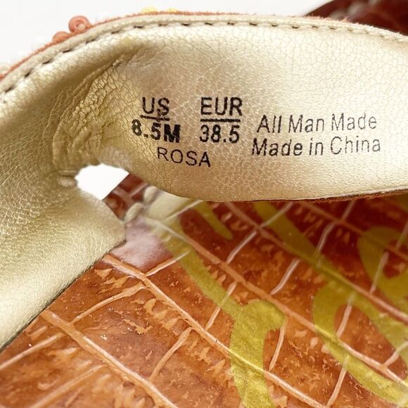 Sam Edelman Rosa Nude Ginger Beaded Thong Cork Wedge Sandal Flip Flop Size 8.5 - Picture 14 of 16